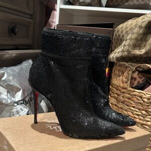 Christian Louboutin Black Sequin Heeled Boots
